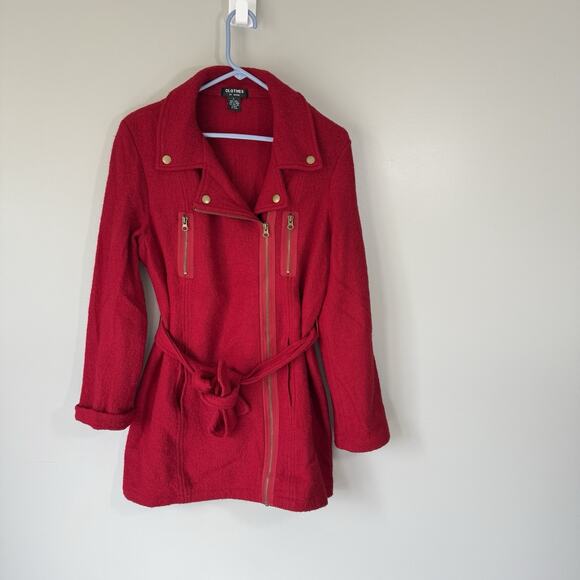 VTG Clothes By Revue Trench Coat Jacket Sz L Red 100% Boiled Wool Lightweight - Picture 5 of 5